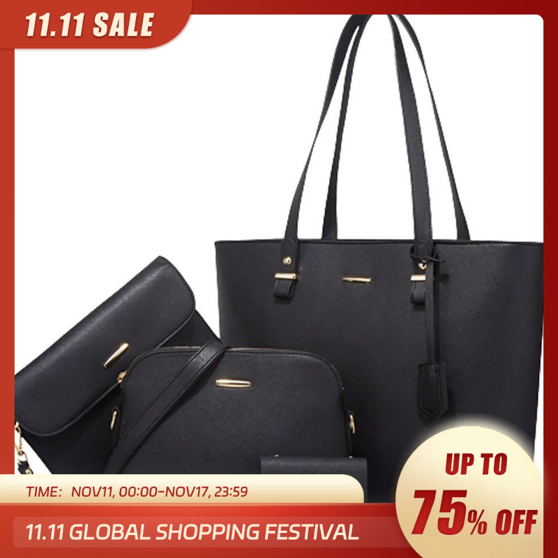 Set 4Psc Tas Tangan Wanita Tas Wanita Kapasitas Besar Tas Bahu Tote Kulit Wanita Dompet Kulit PU Tas