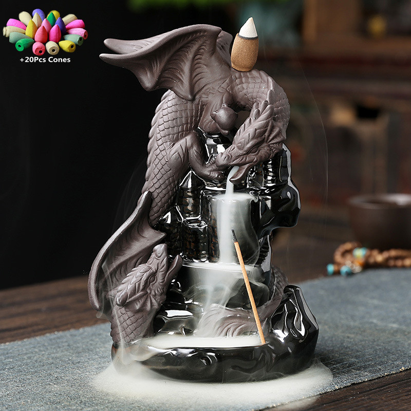 Kreatif Keramik Pedupaan Kerajinan Dekorasi Rumah Ornamen Naga Air Terjun Arus Balik Pembakar Dupa P