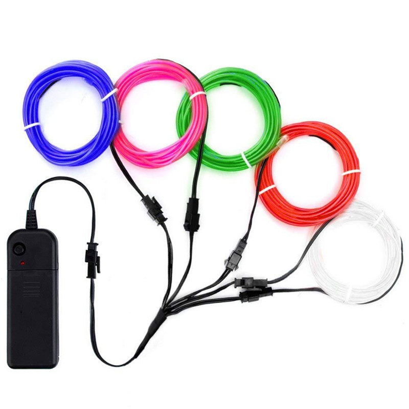 1M 3M 5M Kabel Neon Kawat EL Cahaya untuk Pesta Dansa Natal Lampu Kostum DIY Baterai AA Lampu Kontro