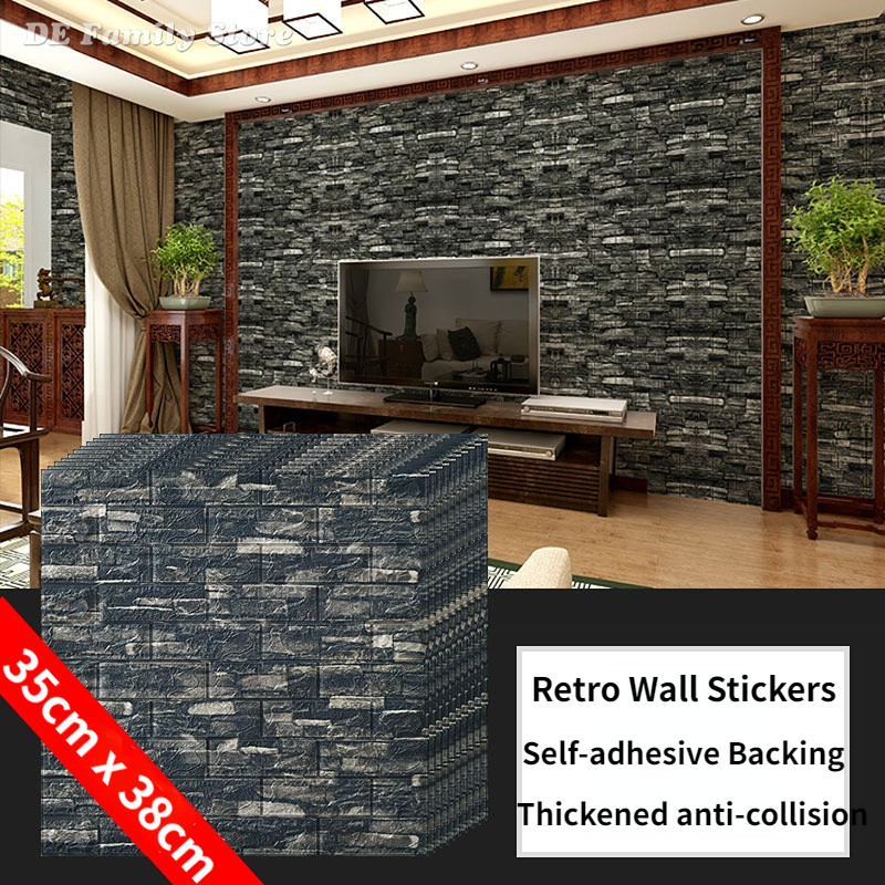38CM X35cm 3Mm Kertas Dinding Stiker Dinding Ubin 3D Tahan Air Perekat Diri Kertas Dinding Busa XPE 