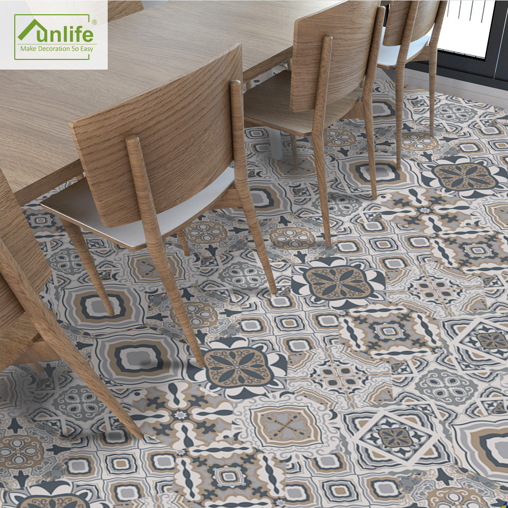 Funlife Stiker Lantai Hitam Putih Abu-abu Segi Enam Kupas dan Tempel Stiker Ubin Anti Minyak Tahan A