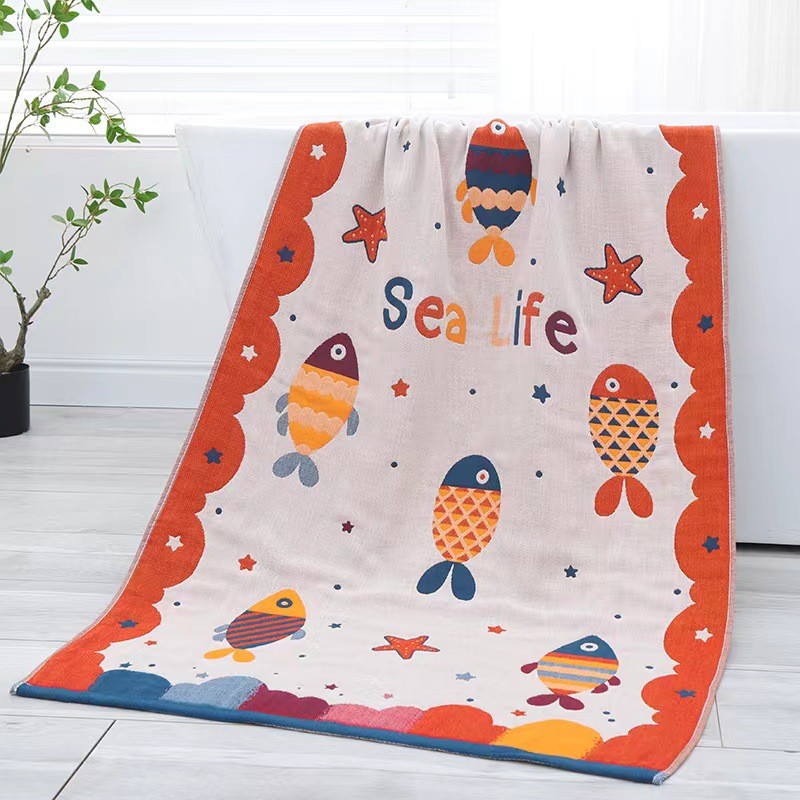 Handuk Mandi Kasa Wanita Anak-anak Kartun Hewan Kucing untuk Kamar Mandi 70*140 Jacquard Dua Sisi De
