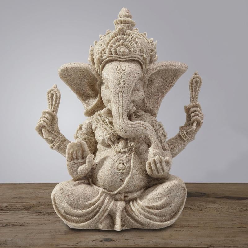Warna Batu Patung Buddha Ganesha Dewa Gajah Patung Patung Dewa Hindu Ornamen Resin Keberuntungan Dek