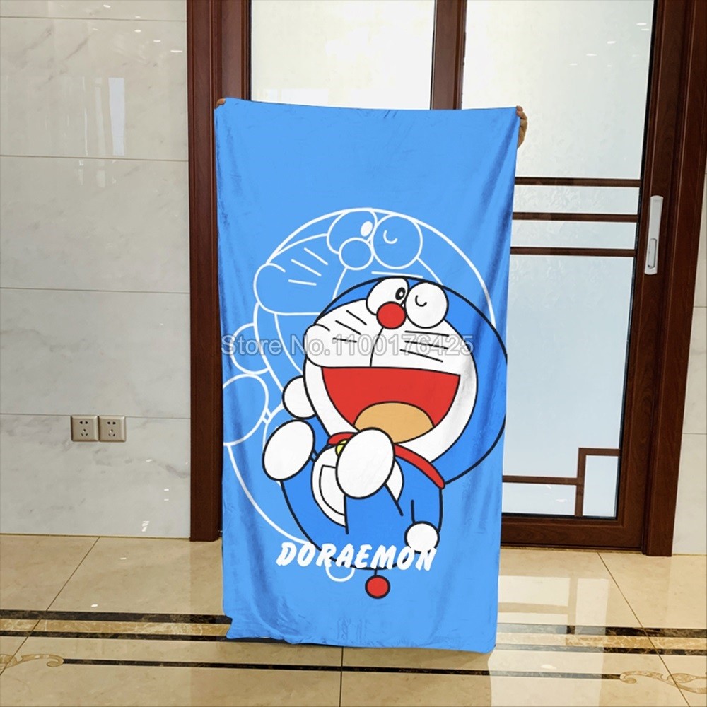 Handuk Mandi Anime Doraemon Cetak 3D Sapu Tangan Kustom Handuk Wajah Kartun Kain Lap Hadiah Uniseks 