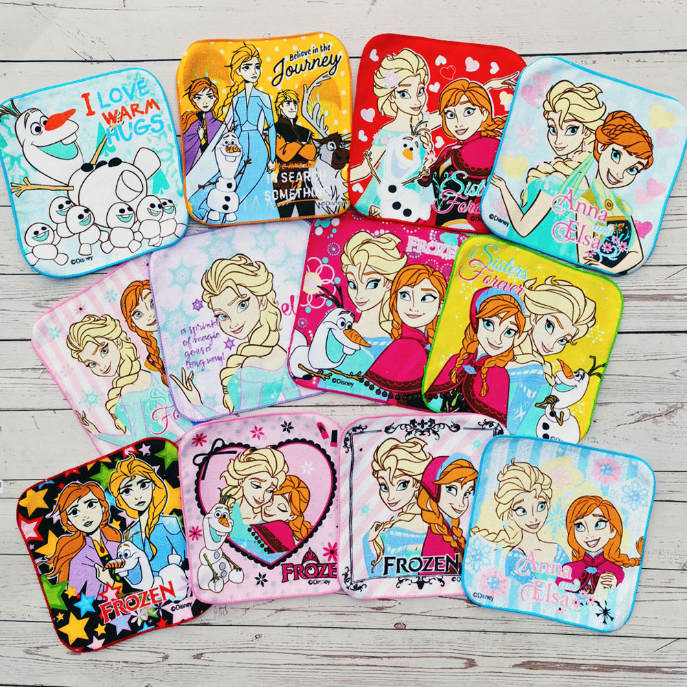 Handuk Disney Elsa Frozen Princess Kartun Handuk Tangan Persegi Kecil Sapu Tangan Handuk Anak-anak P