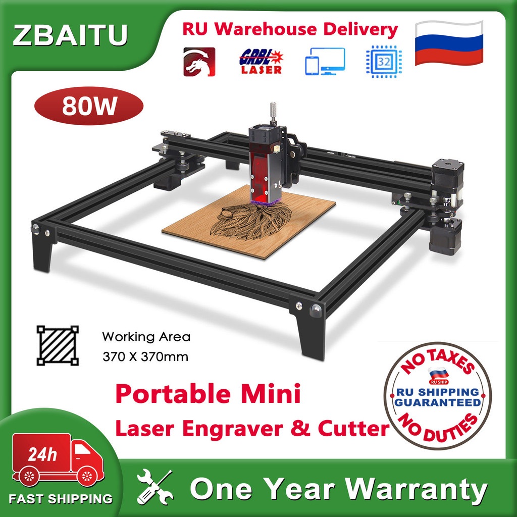 ZBAITU 80W 37X37cm Pemotong Pengukir Laser Mini Portabel dengan Bantuan Udara Router CNC Mesin Pemot