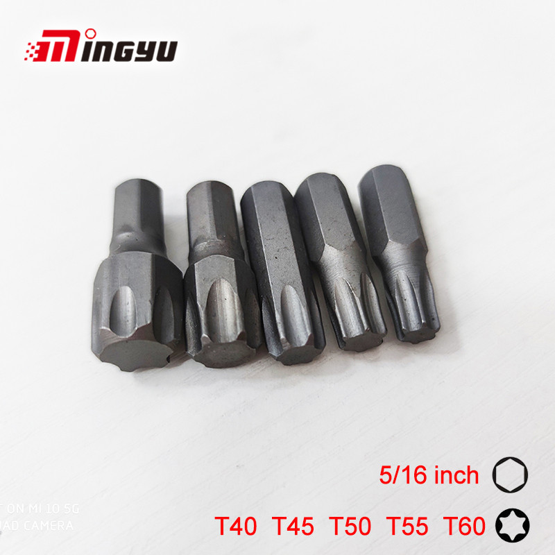 5 Buah Set Mata Obeng Torx T40 T45 T50 T55 T60 Ekstra Besar 5/16 Inci Mata Obeng Batang untuk Perbai