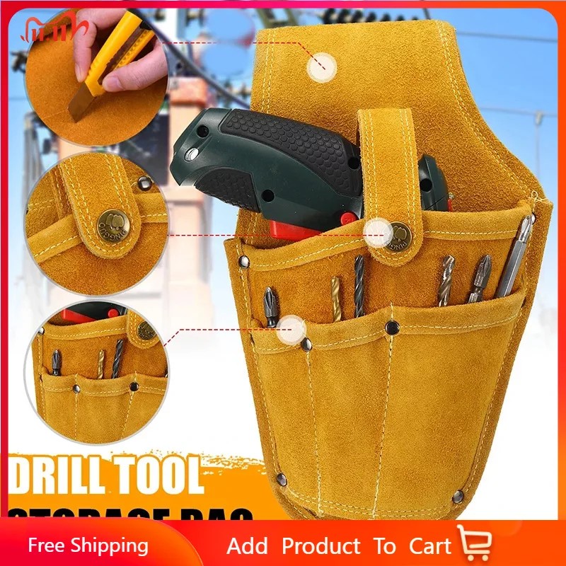 Tas Peralatan Pinggang Sarung Bor Kulit Sapi Tas Kantong Alat Sabuk Pinggang Listrik Tahan Lama deng