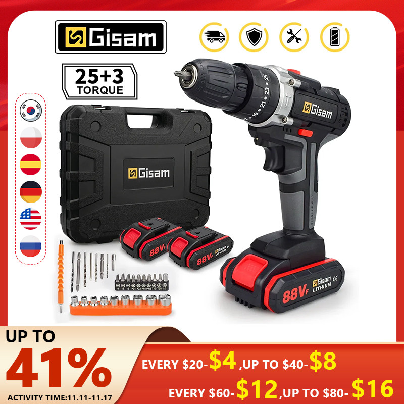 Bor Impact Tanpa Kabel 88VF Obeng Listrik Bor Palu Listrik Bor Tangan Nirkabel Mini Peralatan Listri