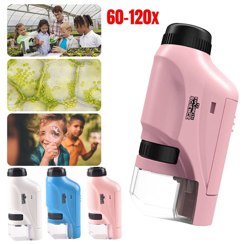 Kit Mikroskop Saku Mini Lab 60-120x Mikroskop Genggam Mikroskop Bertenaga Baterai dengan Lampu LED M