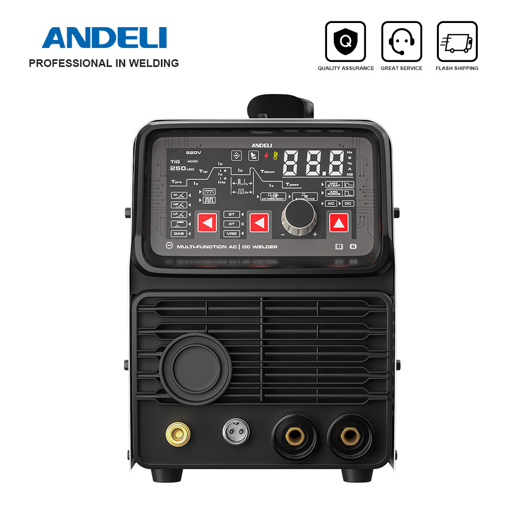 ANDELI 220V AC/DC Mesin Las TIG MMA/LIFT TIG/HF TIG/Pulsa 3 In 1 Aluminium Tukang Las Inverter TIG T