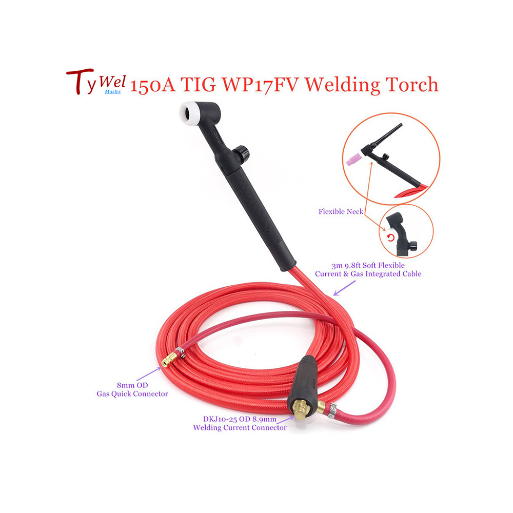 150A 3M WP17FV TIG Obor Las Selang Merah Lembut Argon Tungsten Arc Katup Gas Fleksibel Konektor Cepa