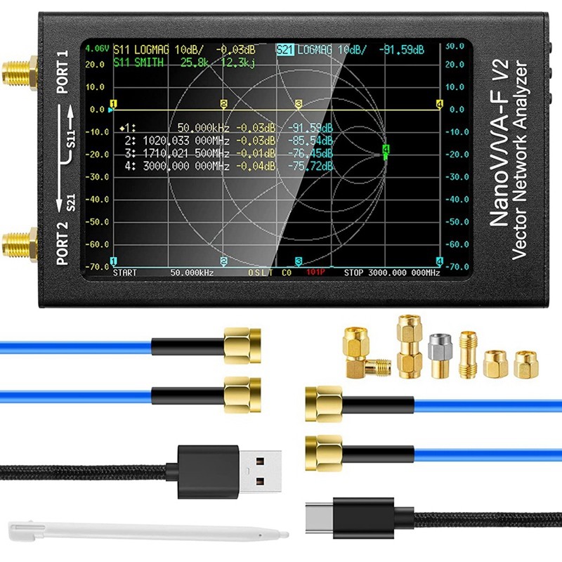Nanovna-F V2 Vector Network Analyzer 50Khz-3Ghz Antena Analyzer HF VHF UHF VNA 4.3 Inci dengan 5000M