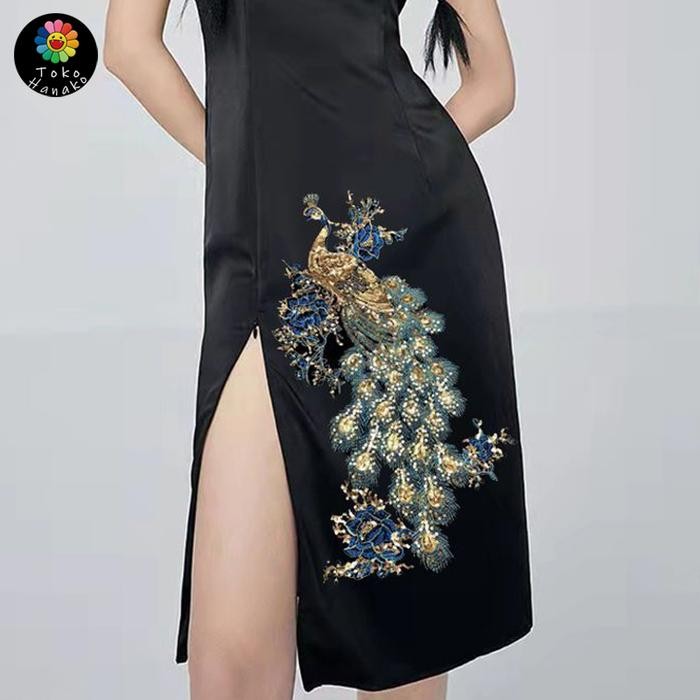 Bordir Burung Merak Full Payet 47Cm Bordir Dada Payet Bordir Merak Tempel Payet Bordir Tempel