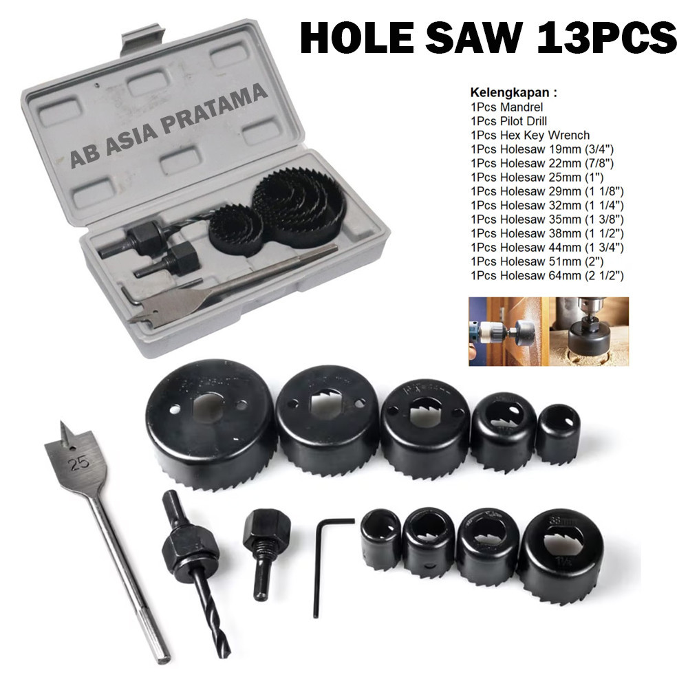 HOLESAW HOLE SAW 16 PCS - MATA BOR BULAT LUBANG - SET MATA BOR PELUBANG KAYU PARALON HIDROPONIK