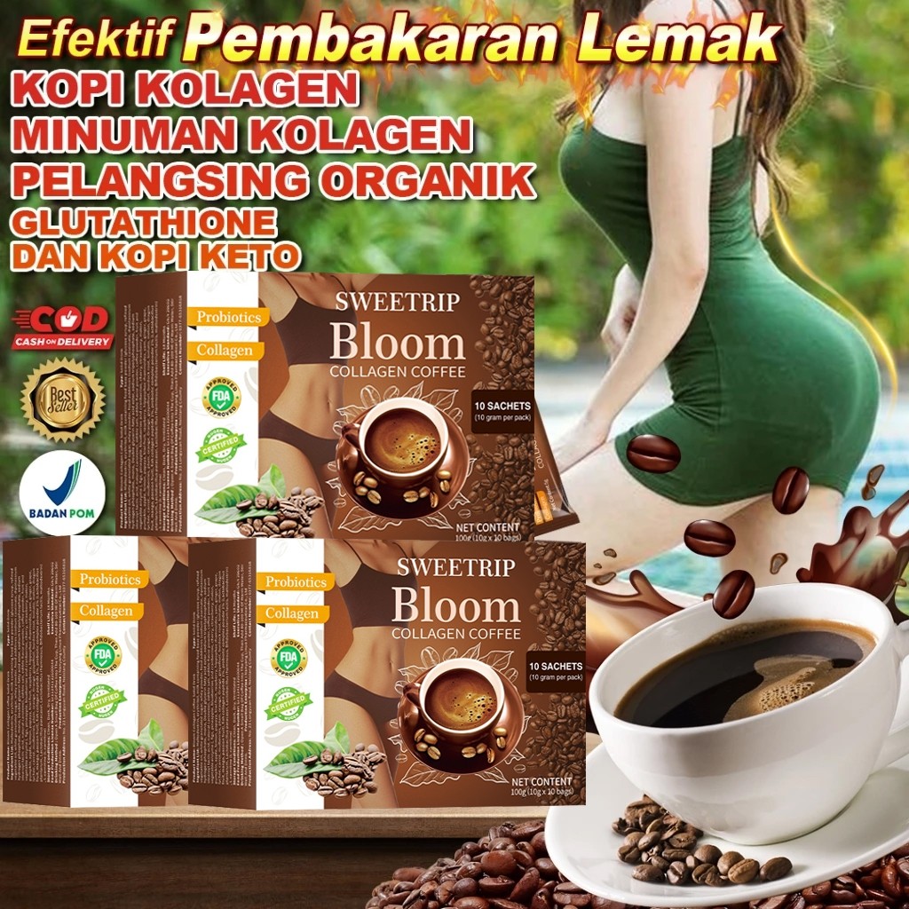 SWEETRIP Kopi Kolagen Bloom Kopi Glutathione Kopi hitam pelangsing 7 hari Kopi kolagen Perut kurus