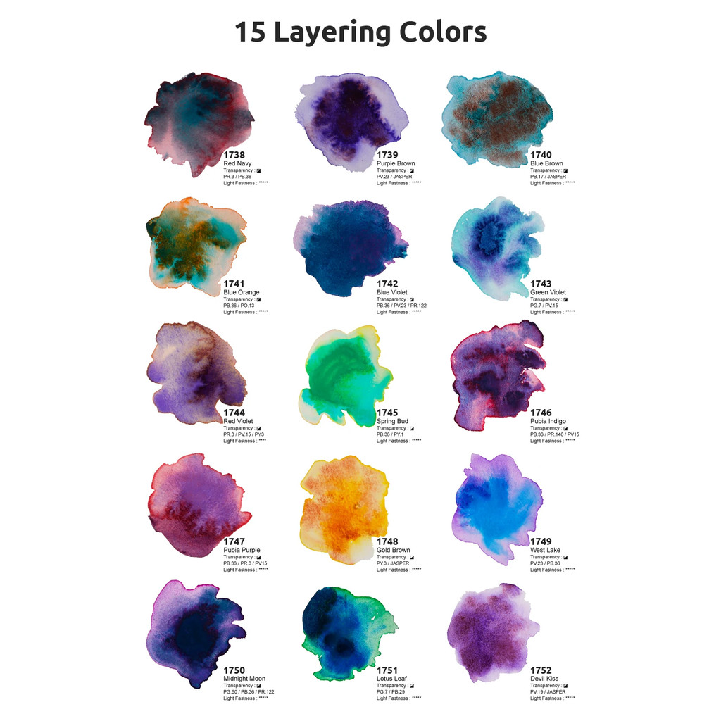 Super Vision 15Pcs Layered Color Watercolor Pigment Master-level Water Color Paint 15ml Tubes for Dr