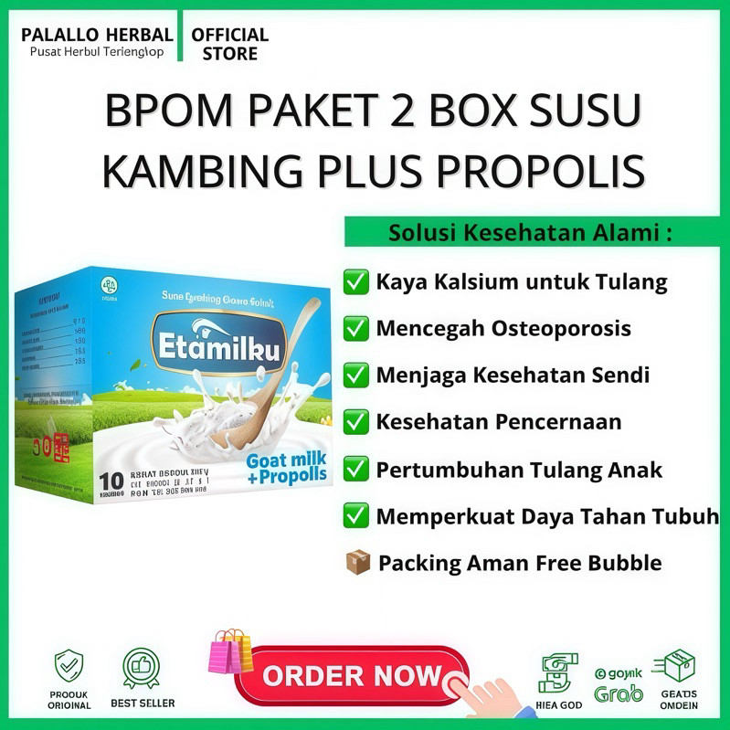 

BPOM PAKET HEMAT 2 BOX ETAMILKU Susu Kambing Etawa Bubuk Plus Propolis Untuk Kesehatan Tulang Sendi