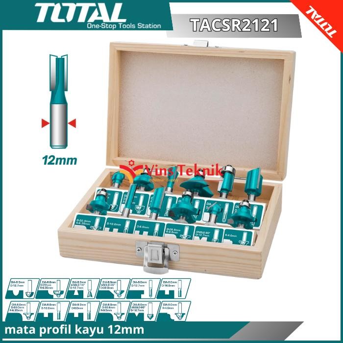 Total Tacsr2121 Mata Profil Kayu Besar Router Bits Set 12Mm