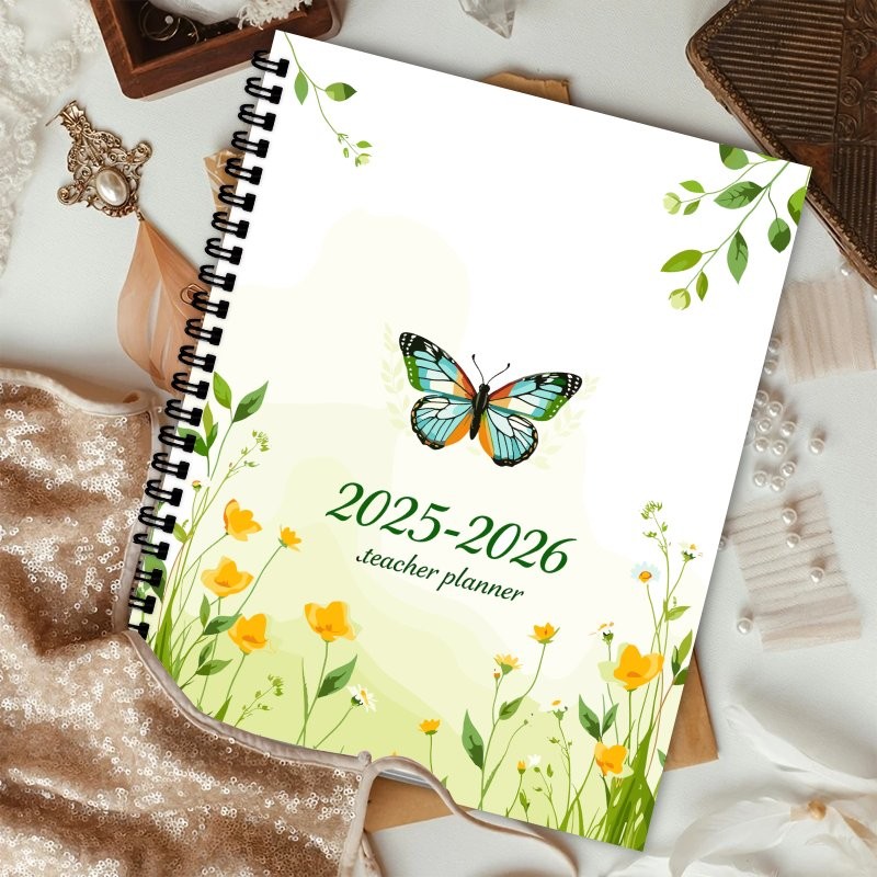 

2025-2026 Teacher Planner, Grass Green Butterfly Design, Office, School, And Home Organization