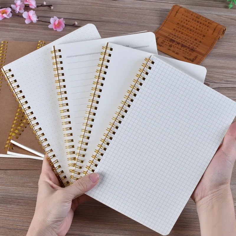 

A5 Kraft Paper Cover Notebook 50 Sheets Spiral Coil Daily Notebook Dot Blank Grid Line Inner Page