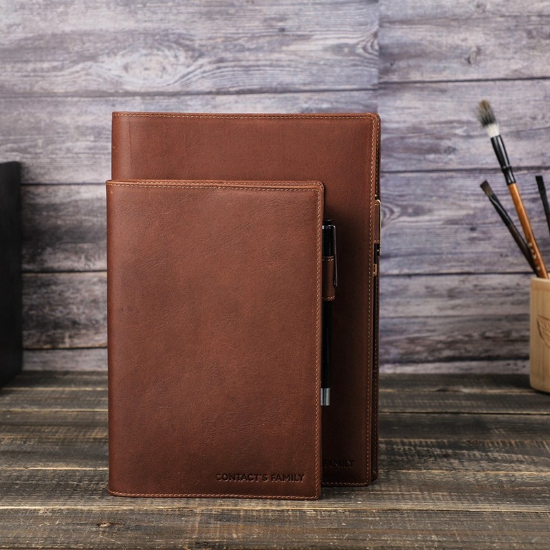 

Retro Leather Book Cover Sleeve Protector With Pen Holder Business Notepad Notebook Book Case Office