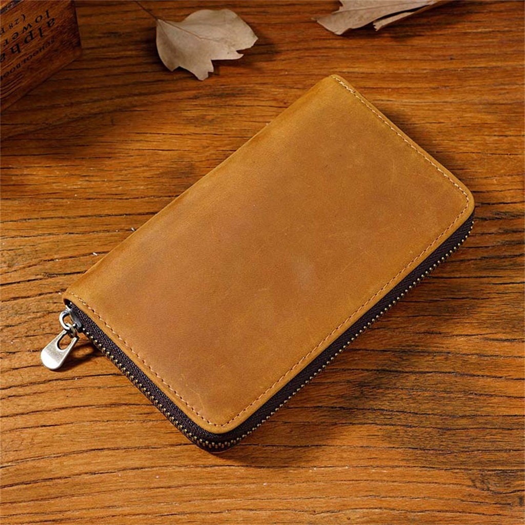 

Three Pack Crazy Horse Cowhide Zipper Pen Case Pen Case Large Capacity Card Storage Bag Stationery