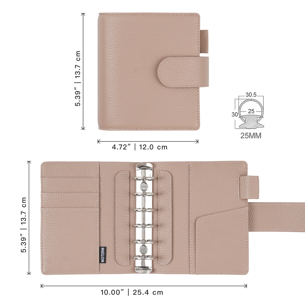 

Moterm New Arrival Elite Pocket A7 Rings Planner Cover Pebbled Grain Leather Binder Organizer