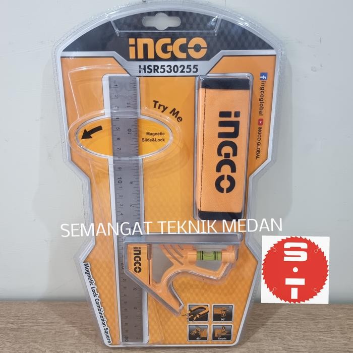 Penggaris Siku Tukang Magnet Combination L Square Waterpass 12" Ingco