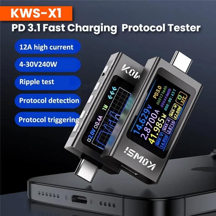 Kws-X1 Usb Type C Tester Voltmeter Current Voltage Power Meter Ammeter Fast Charge Detection Trigger