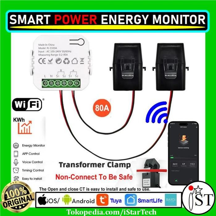 Tuya Smart Energy Meter Power 80A Wifi With Current Transformer Clamp Kwh