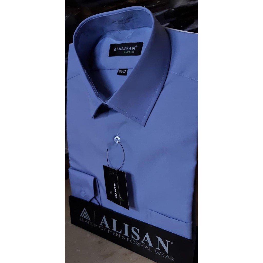 Alisan Kemeja Polos Slim Fit Lengan Panjang Biru-3 B-3