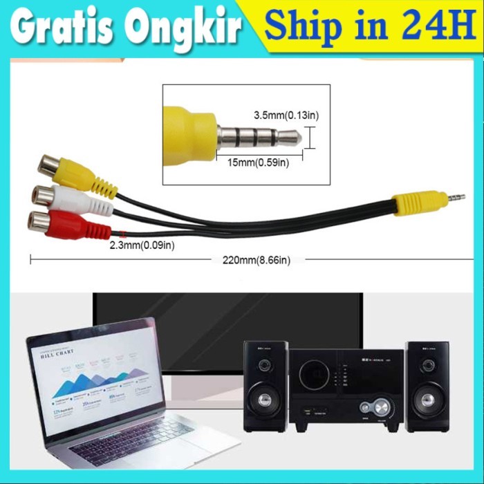Best penjualan Kabel Jack 3.5mm AUX to RCA RGB Video Component Red Green Blue YPbPr