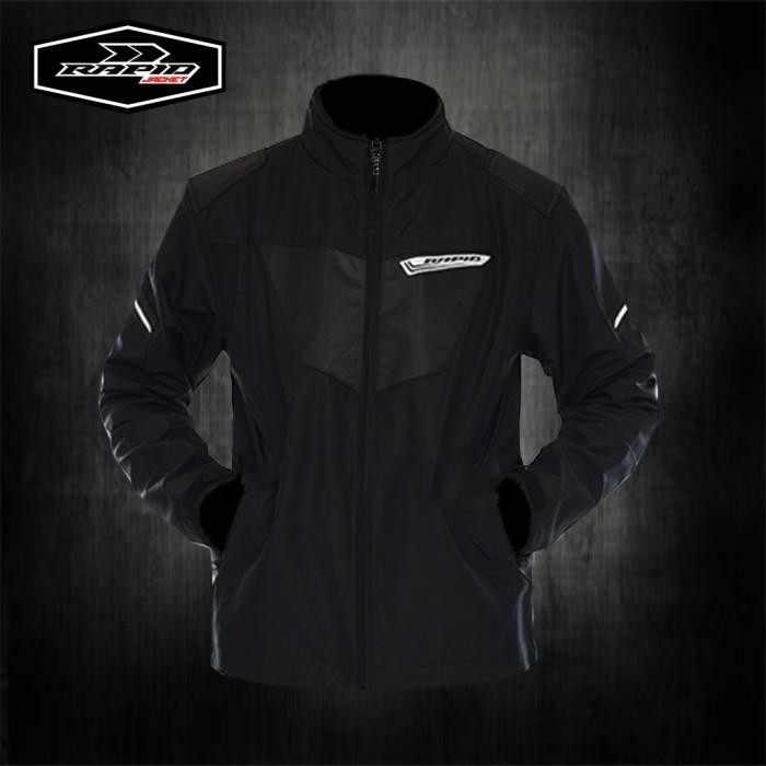 PREMIUM Jaket motor rapid BLACKHAWK full black hitam kombinasi bahan carbon