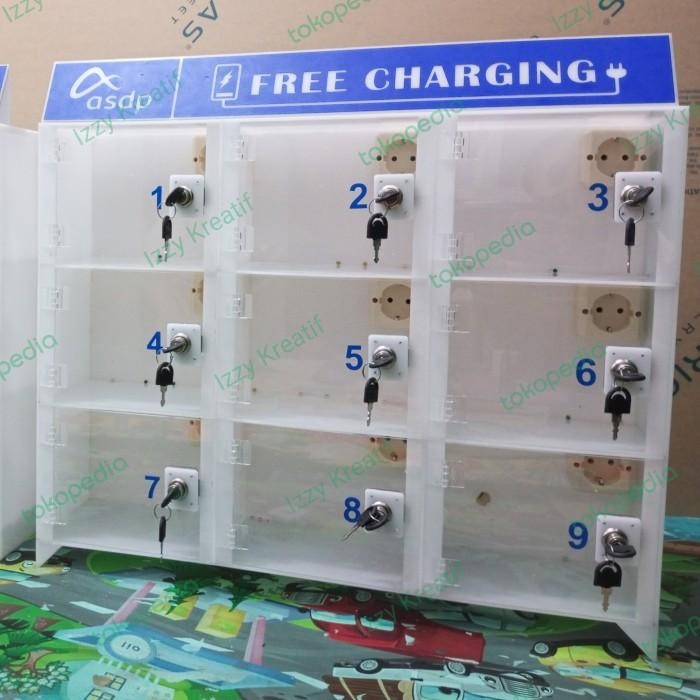 PREMIUM Box Charger tempat cas hp akrilik 9 pintu