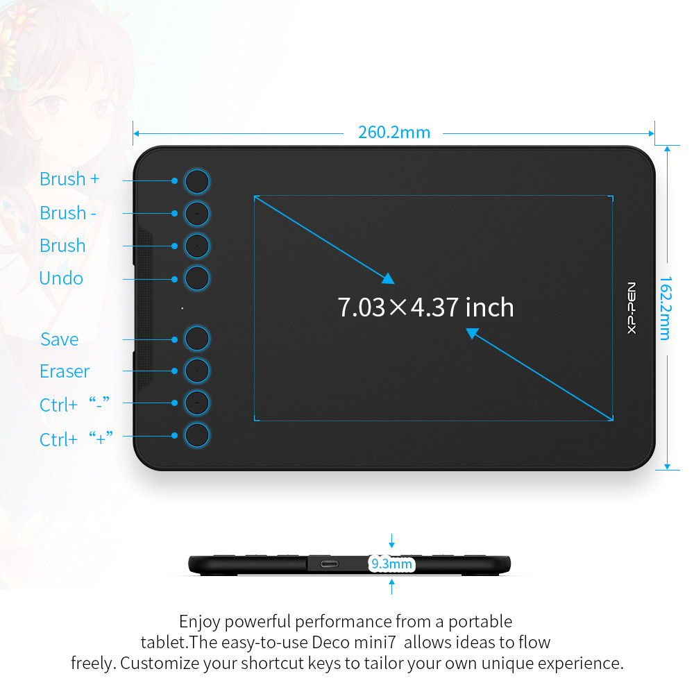 XPPen Deco Mini 7 7W Graphics Tablet 7‘’ Digital Drawing Tablet 8192 Levels for Android Mac Windows 