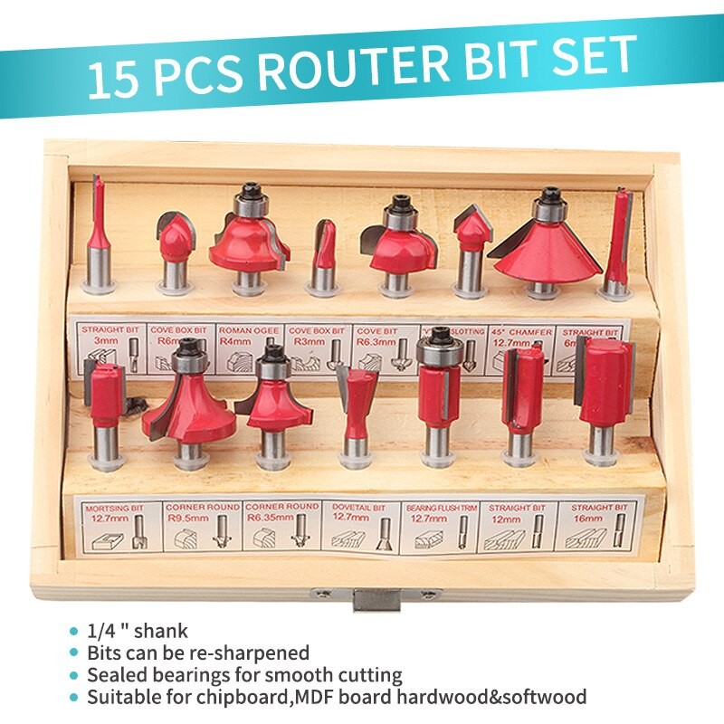 15 Buah Set Alat Pertukangan Set Pemotong Penggilingan Kayu Mesin Ukir Slot Kepala Pemotong Aloi Baj