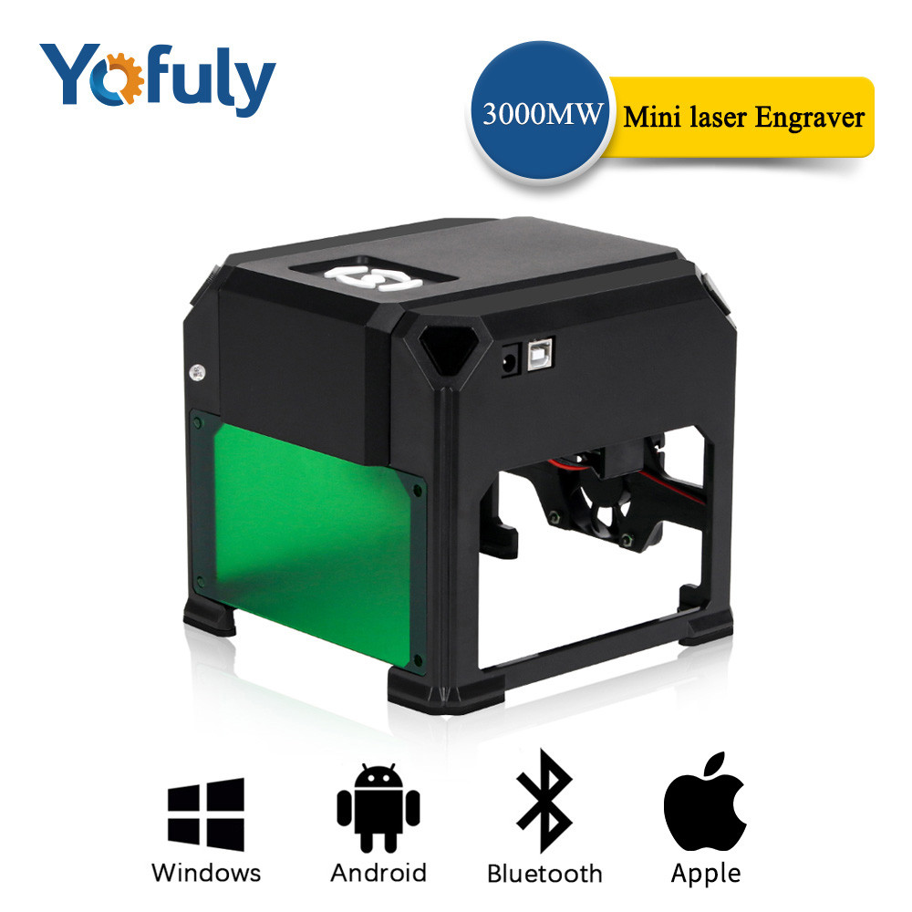 Yofuly 3000Mw Pengukir Laser Mesin Pemotong Desktop Mini Mesin Ukiran CNC Printer Logo DIY Pekerjaan