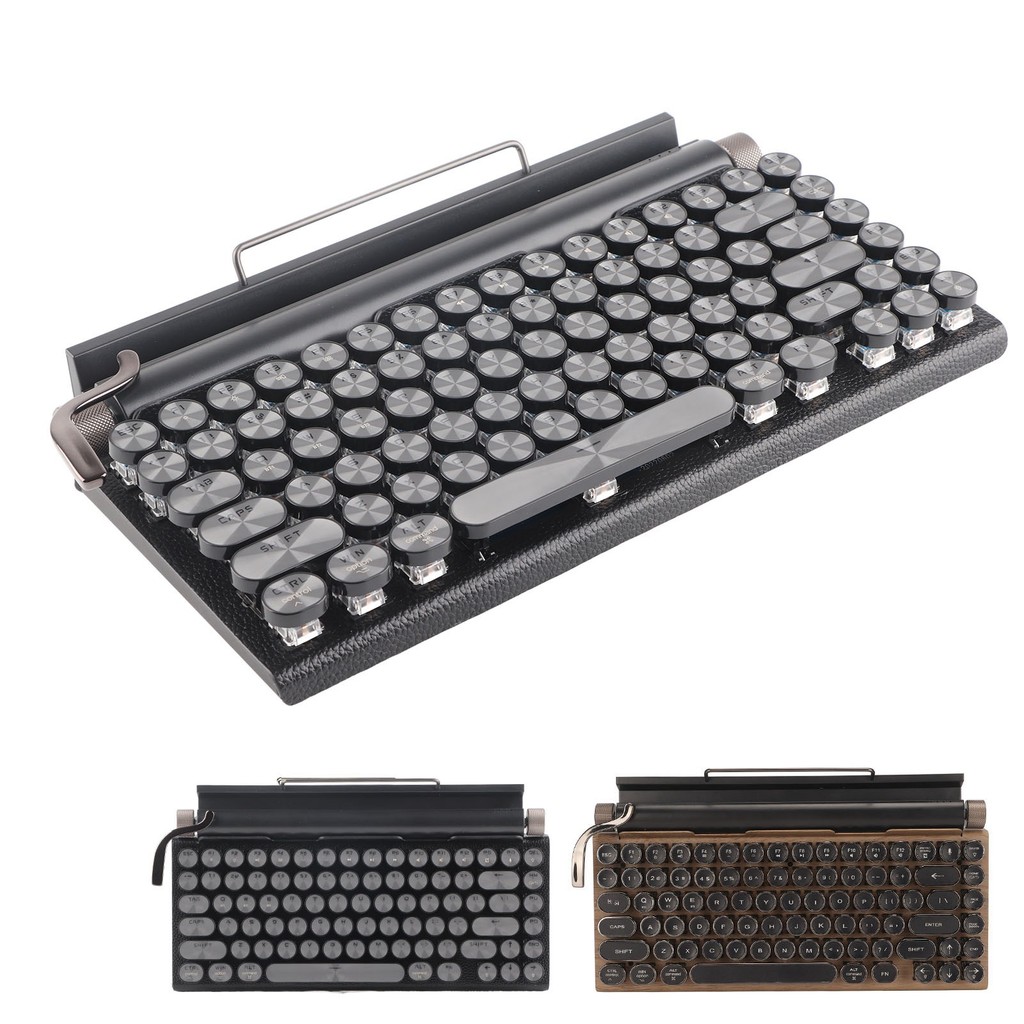 Typewriter Keyboard 83 Keys Vintage Wireless Bluetooth Mechanical Keyboard with Metal Round  Typewri