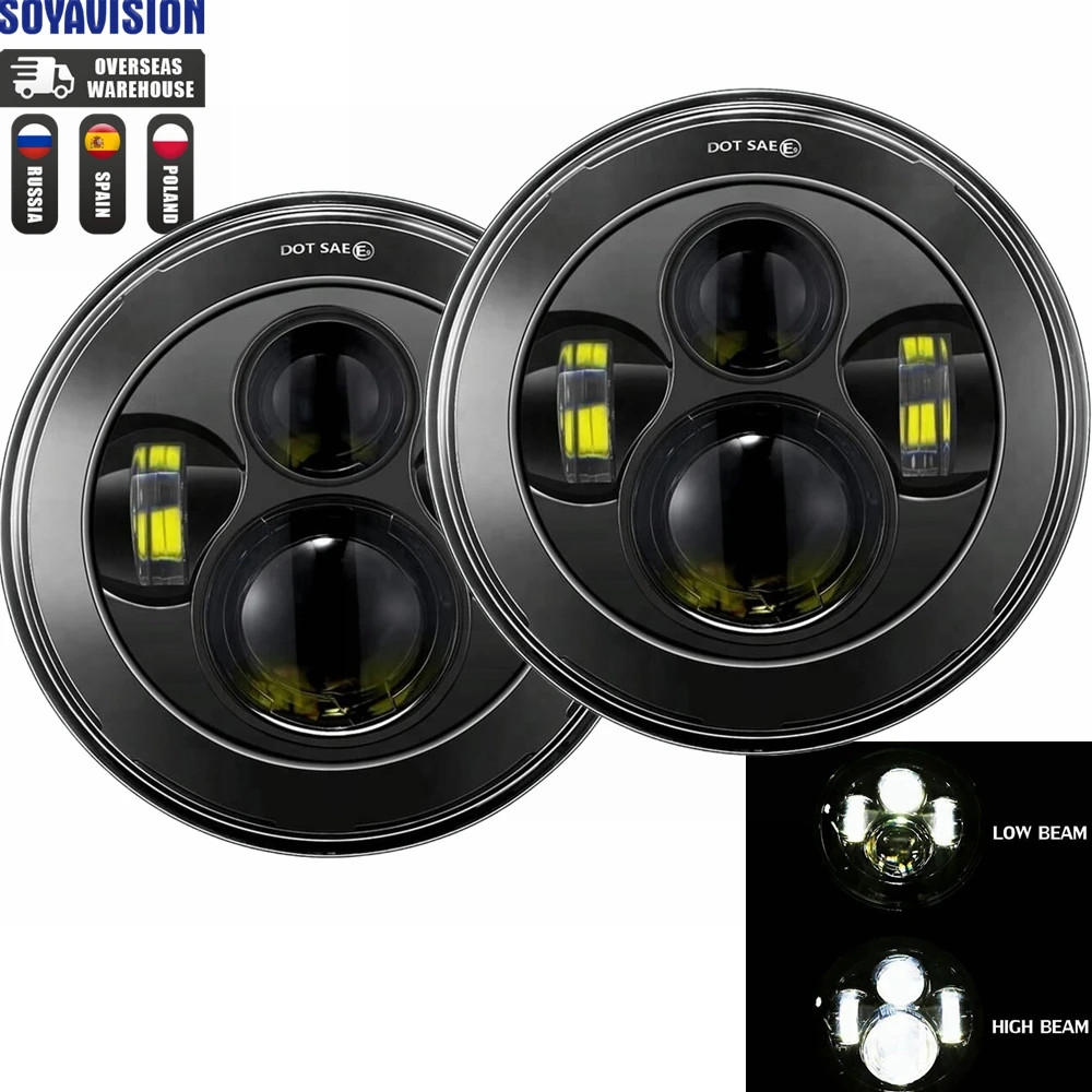 2x Lampu Depan Led Mobil 7 Inci Hi/Rendah H4 Halo Sudut Mata DRL untuk Jeep JK TJ OffRoad Defender H