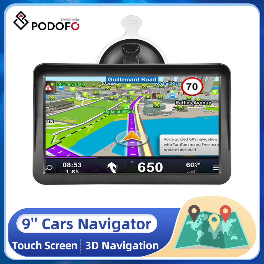 Podofo 9 ''GPS Navigasi untuk Mobil Truk HGV Aksesoris Alat HD Navigator Update Gratis Peta Eropa 8G