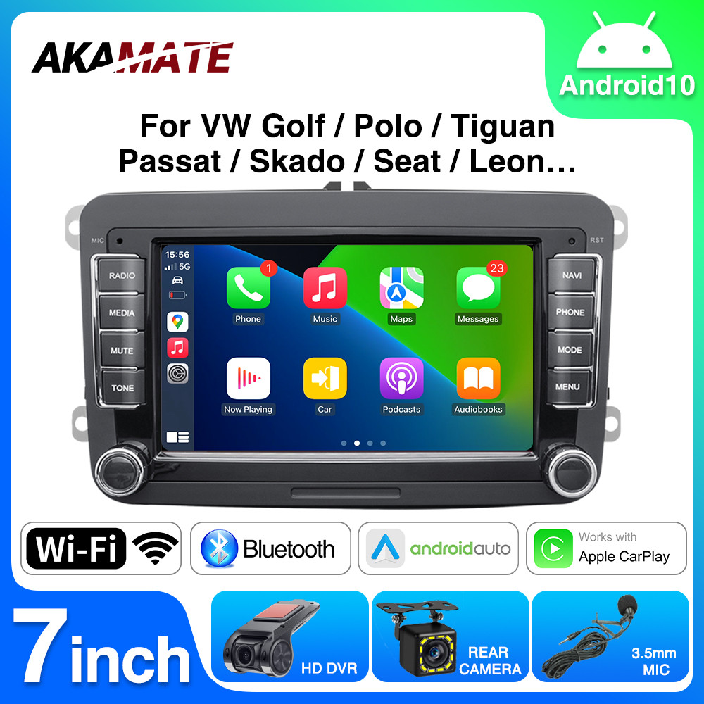 Android 10 2 Din Radio Mobil GPS Bluetooth FM Pemutar Multimedia 7 ''Universal untuk Volkswagen Skod