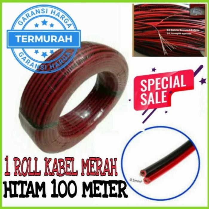Sale Kabel Merah Hitam 1 Roll 100 Meter Kabel Listrik / Speaker / Led