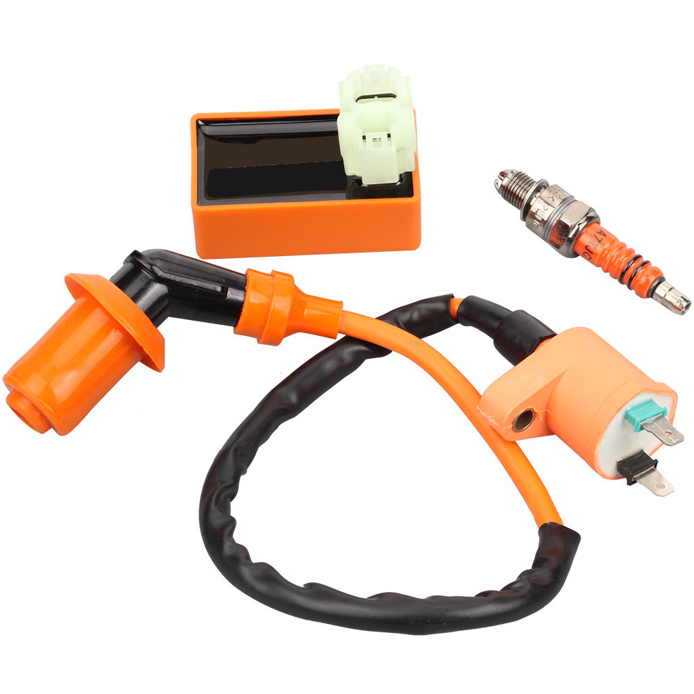 Kit Kotak CDI & Busi Koil Pengapian Balap Sepeda Motor untuk Skuter Mesin 4 Tak GY6 50cc 110cc 125cc