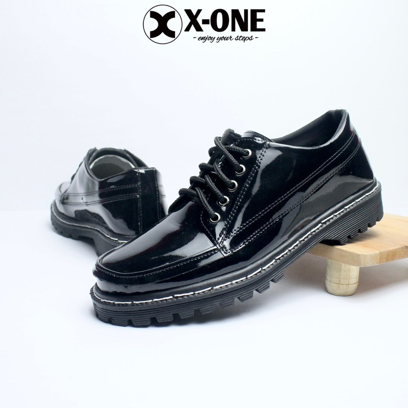 NEW X-ONE Sepatu Formal Docmart Pria Jossie Docmart Hitam Glossy