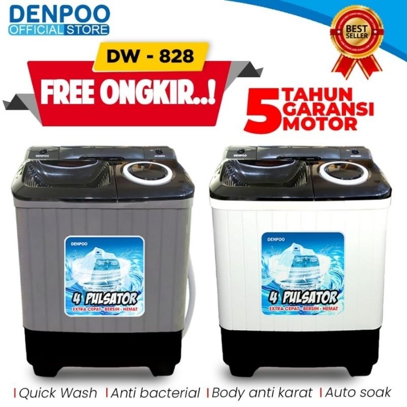 MCL5 Mesin Cuci 2 Tabung 8Kg DENPOO DW 828 4 PULSATOR (GRATIS ONGKIR)