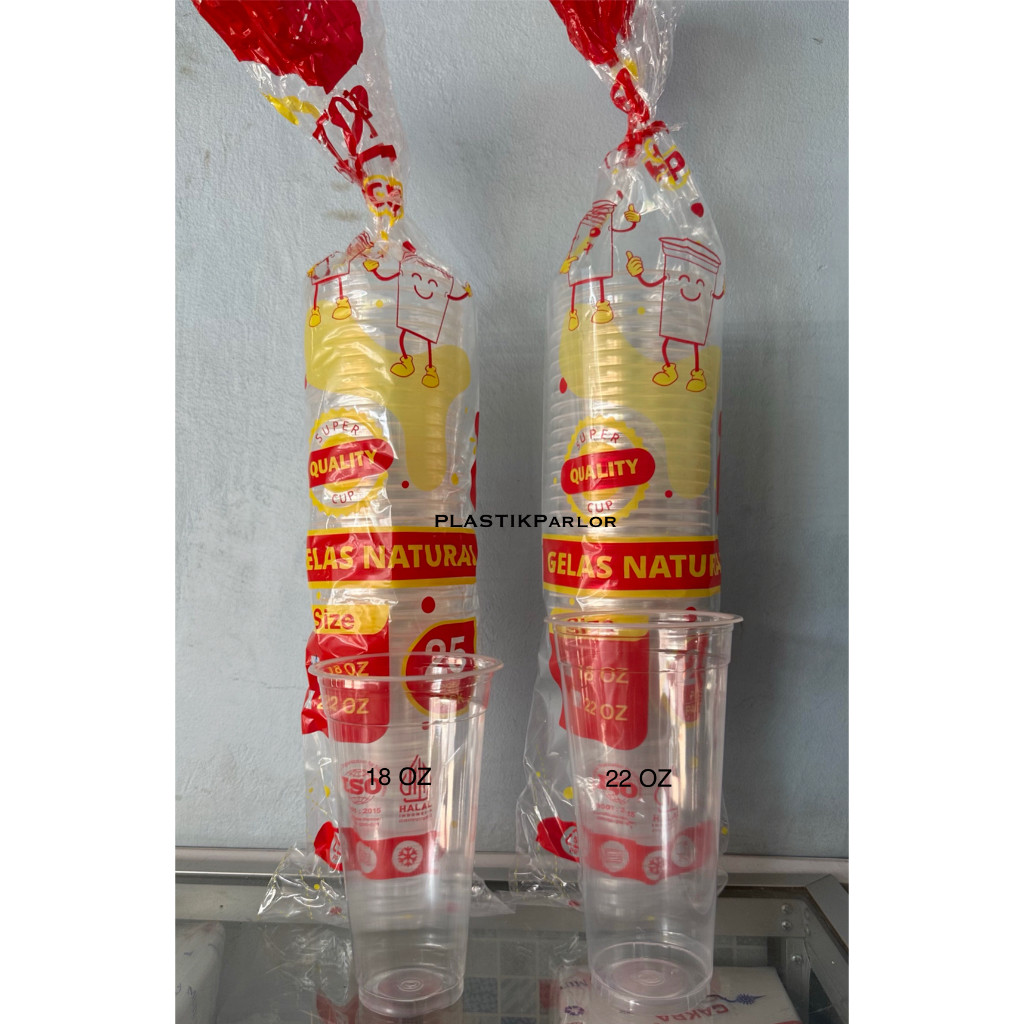 Lsp - PROMO Cup / Gelas Plastik Tip Top / Hokkaku / Euro Slim Datar Uk. 18 Oz & 22 Oz Berat 9 gr