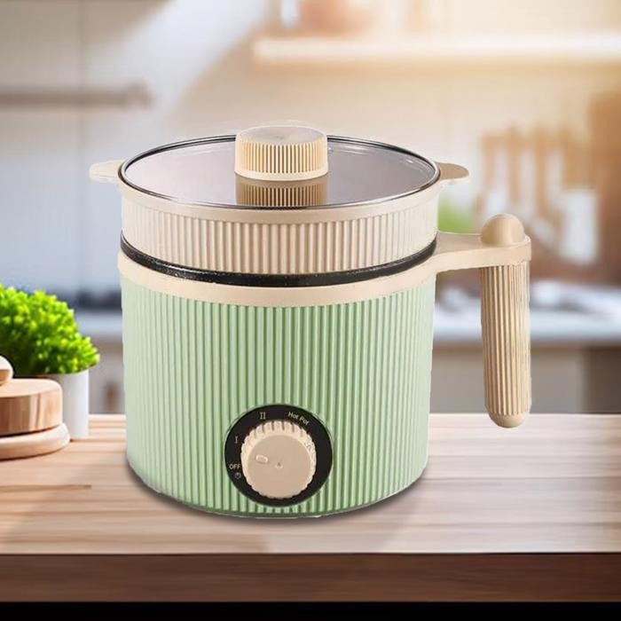 Panci Listrik Garis Mini Multifungsi Panci Listrik Steamer Fry Pan Hot Pot Kukus Serbaa Alat Masak