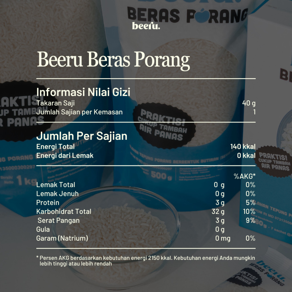 

Beeru Beras Porang Sachet Isi 10 - Shirataki Konjac Rice