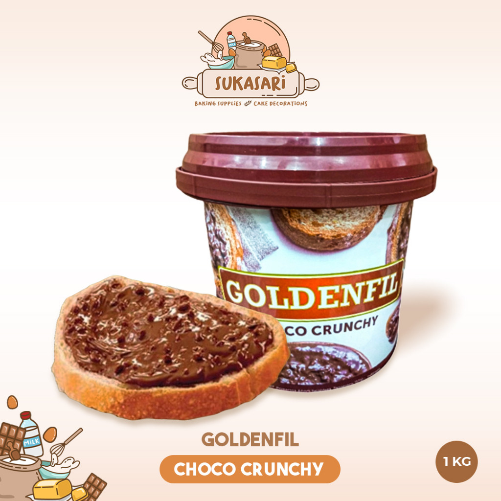 

RATU Sukasari - Goldenfil Choco Crunchy 1kg Pail / Selai Coklat Crunchy Goldenfill / Isian Filling